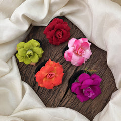Vriksham Artificial Multi Color 5 Rose Flower Set Of Rubber Hair Accessories-HF-KH1119