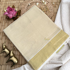 Vriksham Sandan Color Kasavu Plain Tissue Cotton Saree-Golden Zari Patti-VS4698