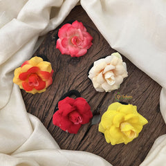 Vriksham Artificial Multi Color 5 Rose Flower Set Of Rubber Hair Accessories-HF-KH1120