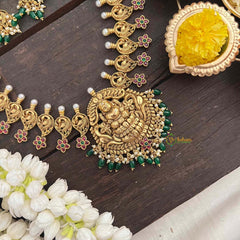 Vriksham Premium AD Stone Pendant Lakshmi Haram-Green Bead-G21259