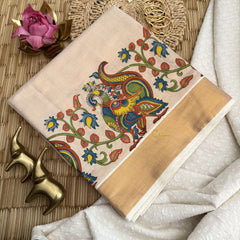 Vriksham Ksavu With Peacock & Floral Motif Cotton Tissue Saree-VS4697