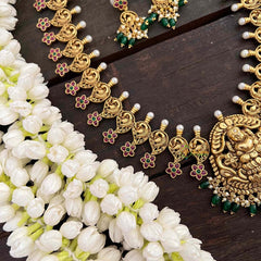 Vriksham Premium AD Stone Pendant Lakshmi Haram-Green Bead-G21259