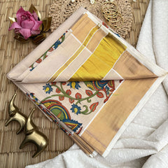 Vriksham Ksavu With Peacock & Floral Motif Cotton Tissue Saree-VS4697