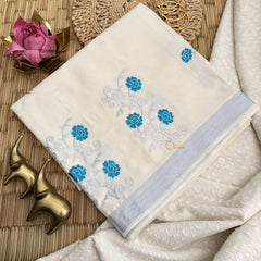 Kasavu Tissue Cotton Saree Embroidered-VS3460