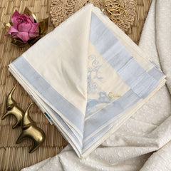 Kasavu Tissue Cotton Saree Embroidered-VS3460