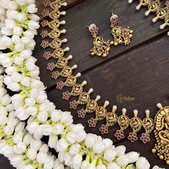 Vriksham Premium AD Stone Pendant Lakshmi Haram-Gold pearl-G21260