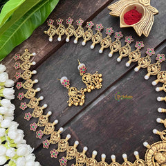 Vriksham Premium AD Stone Pendant Lakshmi Haram-Gold pearl-G21260