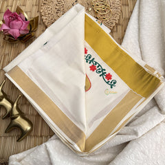 Vriksham Kasavu Cotton Saree Embroidered-Kathakali Face-VS4338