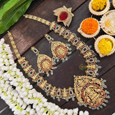 Vriksham Premium Green AD Stone Temple Haram - Lakshmi Haram-Pastel Green Bead -G21261