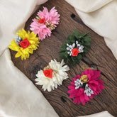 Vriksham Artificial Multi Color With Rose Flower Set U-Pin for Hair Accessories-Golden Pearl-HF-H1117