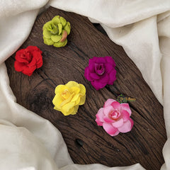 Vriksham Artificial Multi Color 5 Rose Flower Set U-Pin for Hair Accessories-HF-KH1114