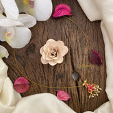 Vriksham Peacock Pendant Invisible Chain-Red-Pearl-G16936