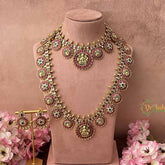 Vriksham Bridal Gold Plated Lakshmi Coin Kundan Jadau Bridal Set-Red White & Green-J3931