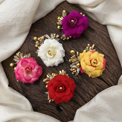 Vriksham Rose Flower With Golden Pollen 5 Pieces Hair Accessories-HF-H1108