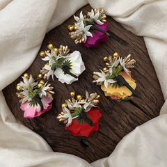 Vriksham Rose Flower With Golden Pollen 5 Pieces Hair Accessories-HF-H1108