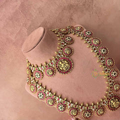 Vriksham  Bridal Gold Plated Lakshmi Coin Kundan Jadau Bridal Set-Red White & Green-J3931