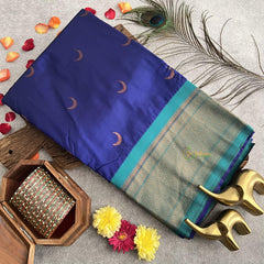 Navy Blue With Green Border Chandrakor Paithani Soft Silk Saree-VS4108