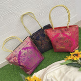 Return Gift Purses-Traditional Printed Slik With Rope Handel -Set Of 3-RG312