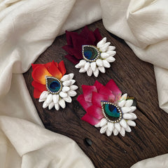 Vriksham Artificial Jasmine Flower With Rose & Peacock Feather Bun Hair Pin Set of 3 Color-HF-H1100