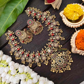 Vriksham Gold Alike Peacock Short Neckpiece-Coral-Gold Bead-G21304