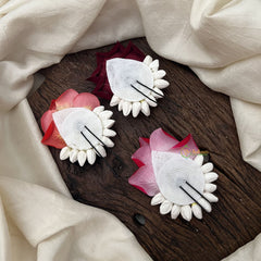 Vriksham Artificial Jasmine Flower With Rose & Peacock Feather Bun Hair Pin Set of 3 Color-HF-H1100