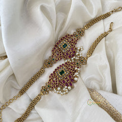 Lavish Kemp and CZ Stone Dual Peacock Vangi / Armlets with Beads -G11417