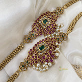 Lavish Kemp and CZ Stone Dual Peacock Vangi / Armlets with Beads -G11417