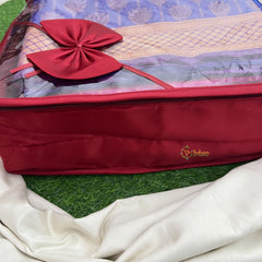 Return Gift Transparent Orgainser Saree Cover with Zipper & Bow-5 Inch-RG332