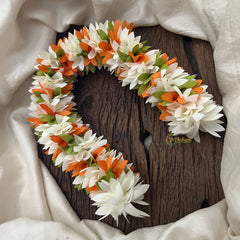 Vriksham Artificial Two Flowers Combination Gajra For Hair Bun-Orange White-HF-H1001