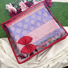 Return Gift Transparent Orgainser Saree Cover with Zipper & Bow-5 Inch-RG332