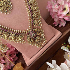 Vriksham Traditional South Indian Temple & Peacock Guttapusalu Bridal Set-Green & Rice Pearl Bead-J3933