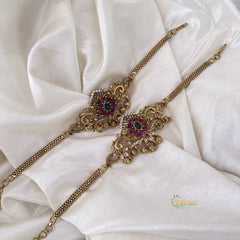 Gilded Semblance AD and Precious Kemp Stone Floral Vangi / Armlets - G11424