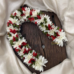 Vriksham Artificial Two Flowers Combination Gajra For Hair Bun-Red White-HF-H1000