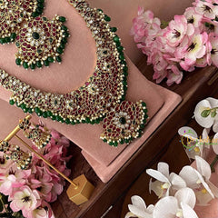 Vriksham Classic Dual Peacock & Floral Bridal Set-Green Bead-G20766