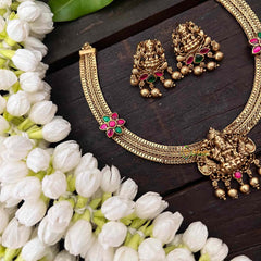 Vriksham Premium Lakshmi Dual Peacock Jadau Addigai-Red Green-Gold Bead-G21287