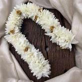 Vriksham Artificial White Gajra Veni With Golden Rose for Hair Accessories-HF-H1082