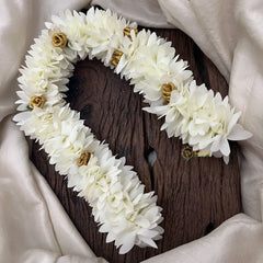 Vriksham Artificial White Gajra Veni With Golden Rose for Hair Accessories-HF-H1082