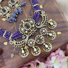 Royal Multilayer Victorian Diamond Pendant Choker-Purple Beads-VV1589