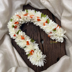 Vriksham Artificial Mixed Orange White Gajra Veni for Hair Accessories-HF-H1081