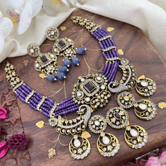 Royal Multilayer Victorian Diamond Pendant Choker-Purple Beads-VV1589