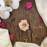 Vriksham Floral & Leaf Shape Pendant Invisible Chain-Blue White-G17004