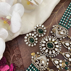 Multilayered Peacock Victorian Diamond High Neck Choker-Green-VV1923