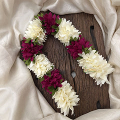 Vriksham Artificial Mixed Rani Pink & White Gajra Veni for Hair Accessories-HF-H1078