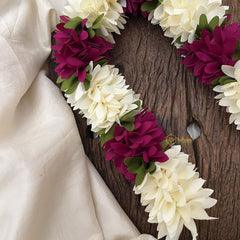 Vriksham Artificial Mixed Rani Pink & White Gajra Veni for Hair Accessories-HF-H1078