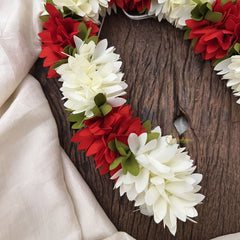 Vriksham Artificial Mixed Radish Red & White Gajra Veni for Hair Accessories-HF-KH1131