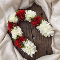 Vriksham Artificial Mixed Radish Red & White Gajra Veni for Hair Accessories-HF-KH1131