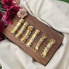 Return Gift Pearl Floral Hair Clips – Set of 6 Gold-Plated Designer Pins-H1139