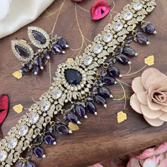 Precious Victorian Diamond High Neck Choker-Tilak-Purple-VV1901