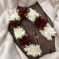 Vriksham Artificial Mixed Maroon & White Gajra Veni for Hair Accessories-HF-H1076