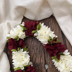 Vriksham Artificial Mixed Maroon & White Gajra Veni for Hair Accessories-HF-H1076